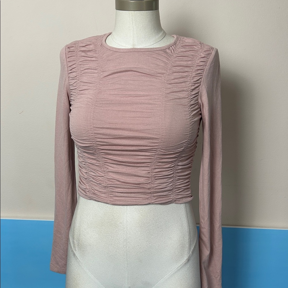 Bershka Pink Ruched Crop Blouse size small